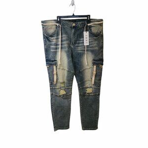 THRT Men's Varsity Denim Cargo Jeans Light Wash Size 44 Distressed Whiskered NWT